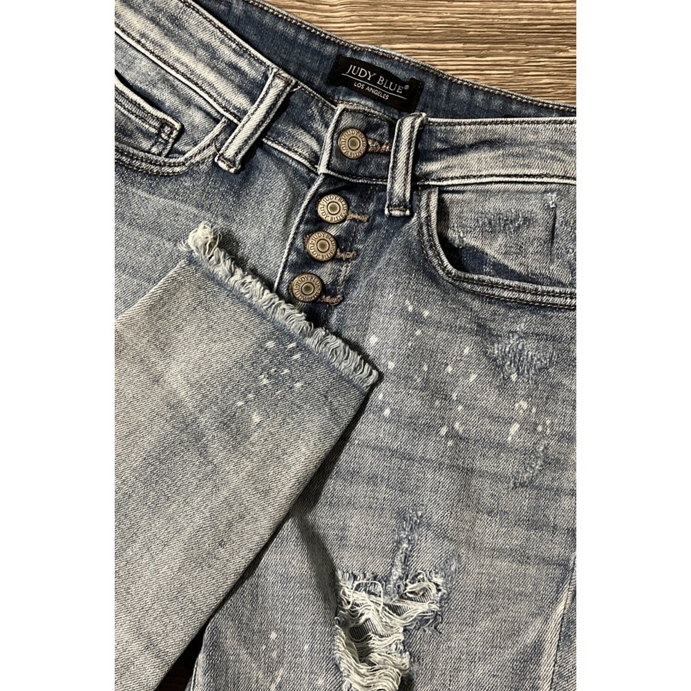 Judy Blue High Rise ButtonFly Splatter Skinny Distressed Jeans SZ 1/25 (26x27)